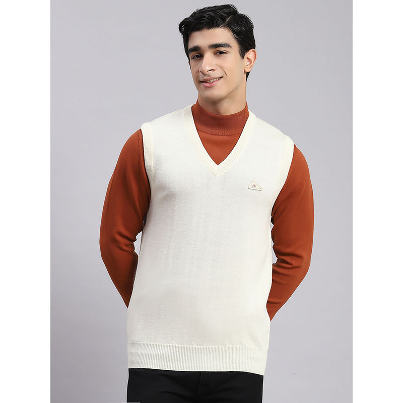 Monte Carlo Off White Solid V Neck Sweater (3XL)