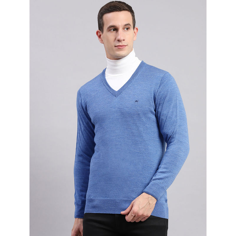 Monte Carlo Blue Mix Solid V Neck Sweater (2XL)