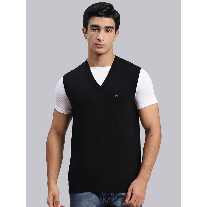 Monte Carlo Black Solid V Neck Sweater (2XL)