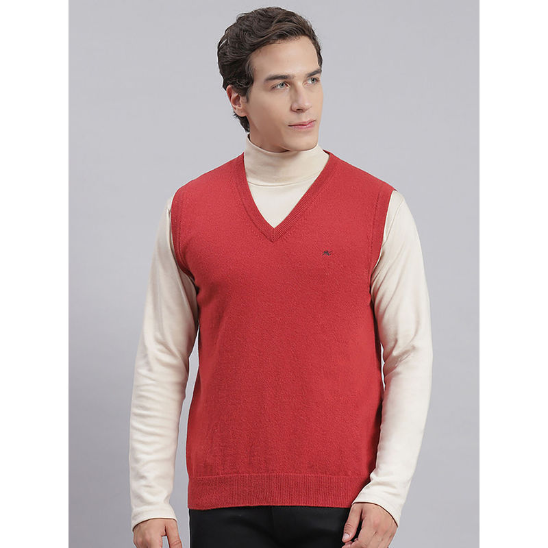 Monte Carlo Lt Wine Solid V Neck Sweater (L)