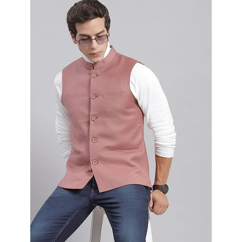 Monte Carlo Onion Solid Mandarin Collar Nehru Jacket (3XL)