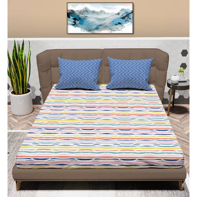 Mayfair Homes London Pastel Abstract 100% Cotton Super Bedsheet with 2 Pillow Covers- King