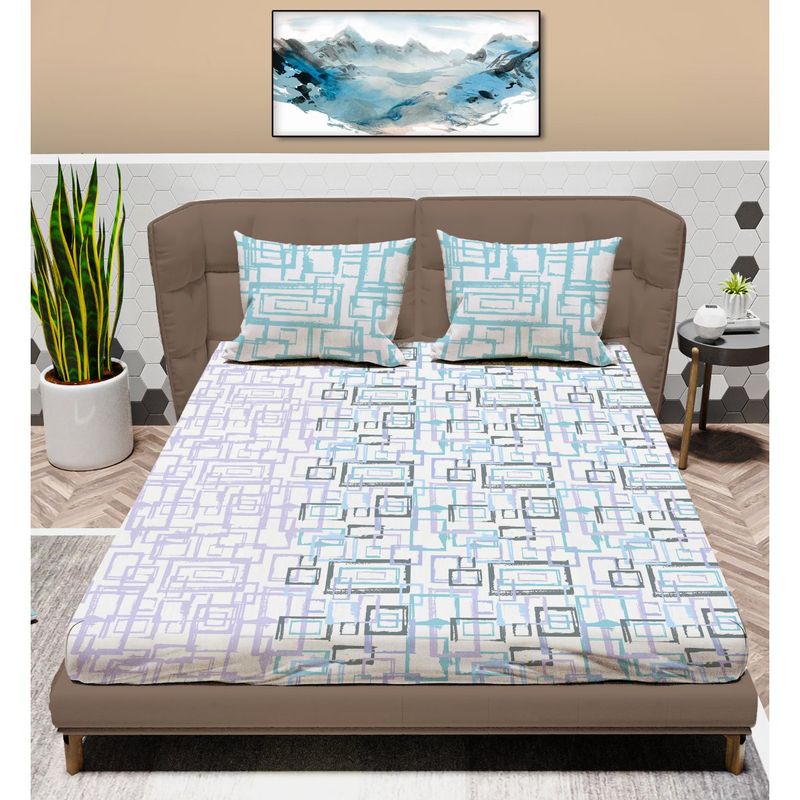 Mayfair Homes London Pastel Geometric 100% Cotton Super Bedsheet with 2 Pillow Covers- King