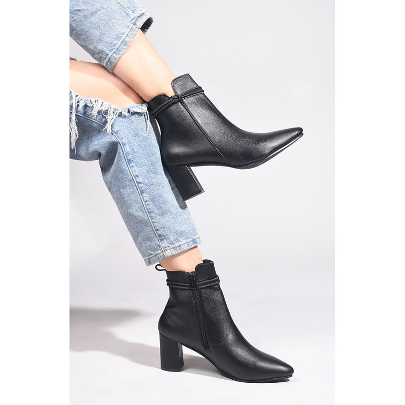 SHUZ TOUCH Black Embellished Block Heel Boots (EURO 35)