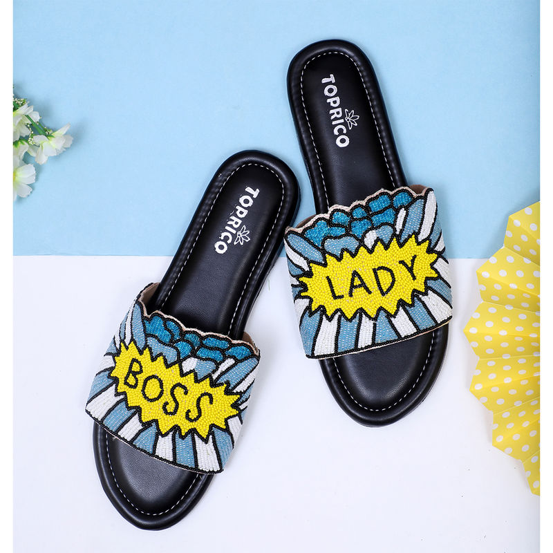 Toprico Boss Lady Beads Embroidered Black Flats (EURO 38)