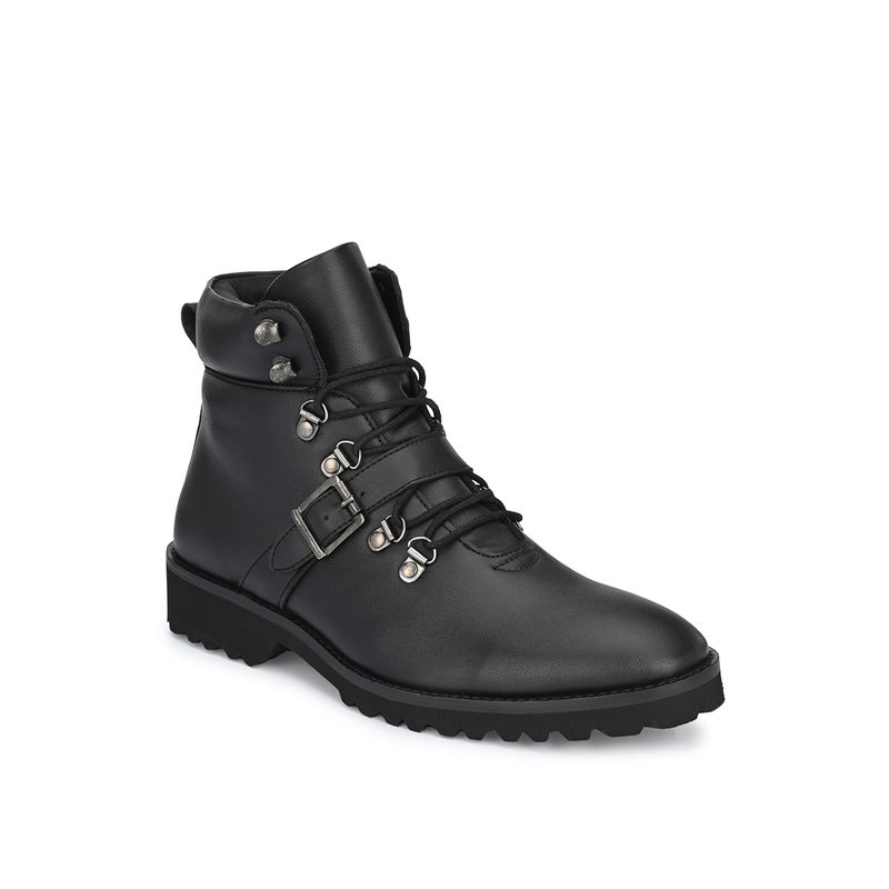 Delize Solid Black Lace-Up Boots (UK 10)