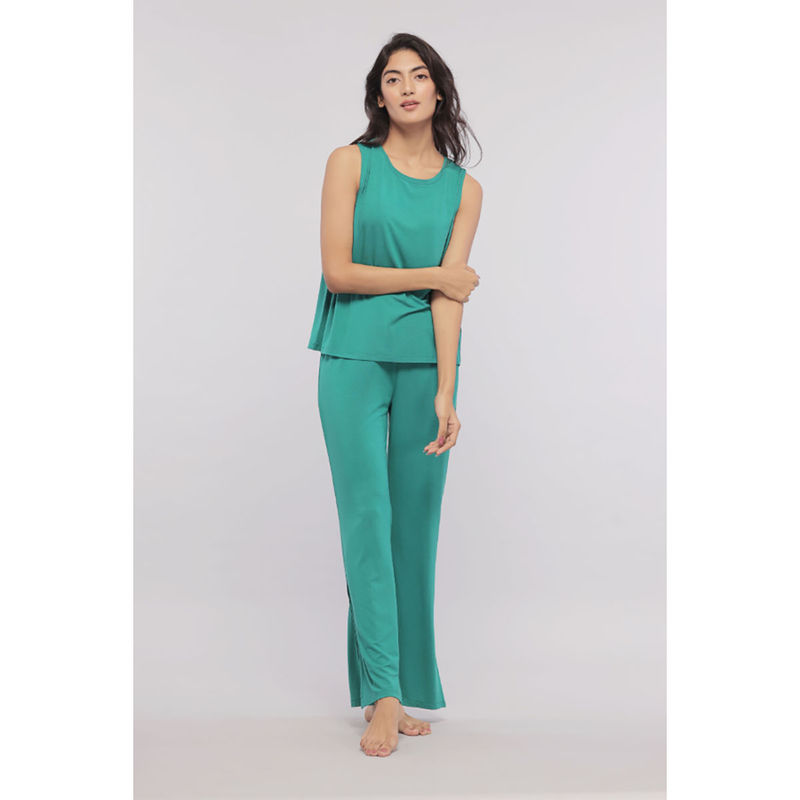 NeceSera Women Green Modal Round Neck Top with Pyjama (Set of 2) (XL)