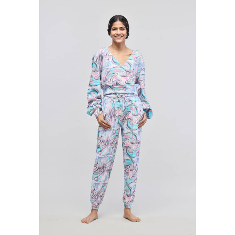 NeceSera Women Multi-Color Cotton Hooded Top with Jogger (Set of 2) (L)
