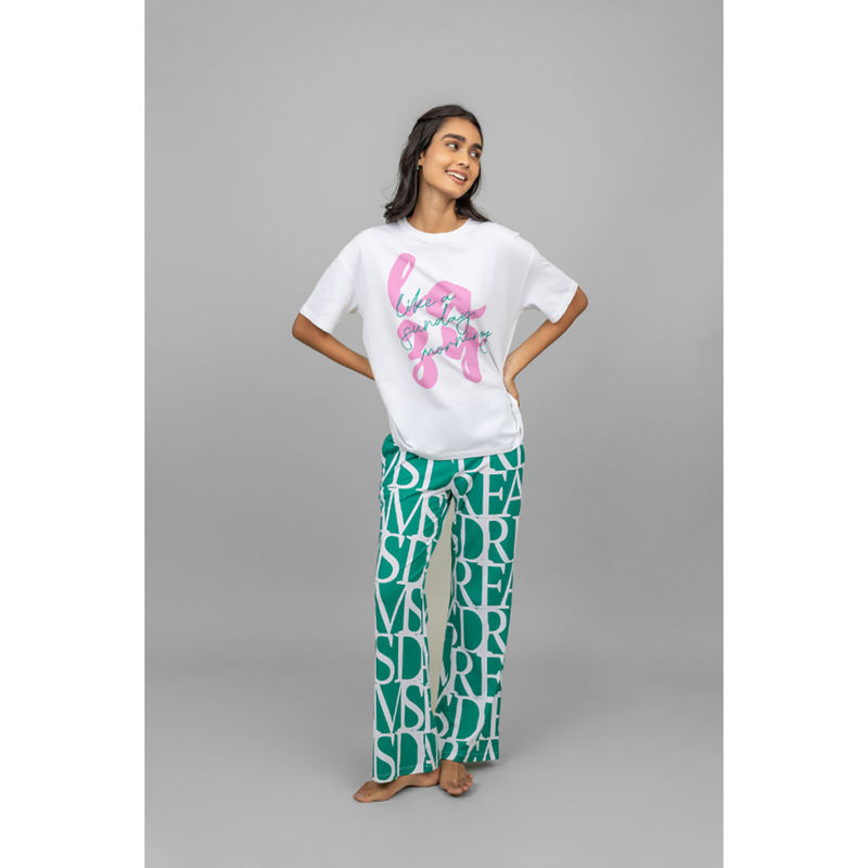 NeceSera Women Multi-Color Modal Round Neck Top with Pyjama (Set of 2) (M)