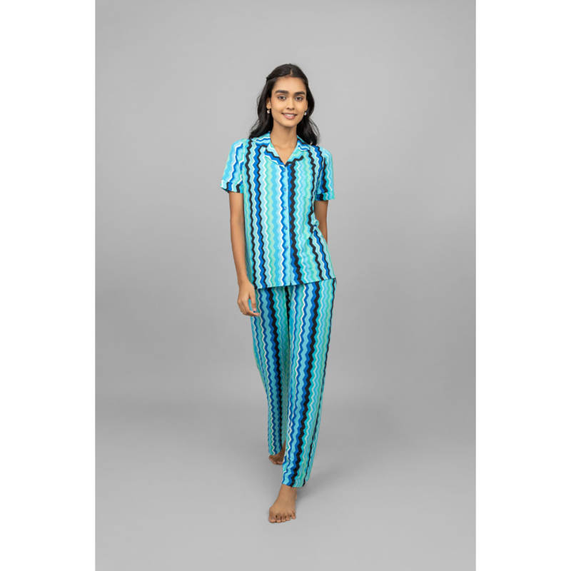 NeceSera Women Multi-Color Modal Notched Lapel Shirt with Pyjama (Set of 2) (S)
