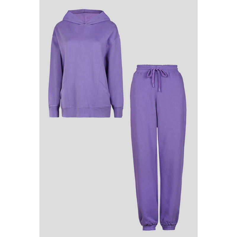 NeceSera Women Purple Cotton Hooded Hoodie with Pyjama (Set of 2) (2XL)