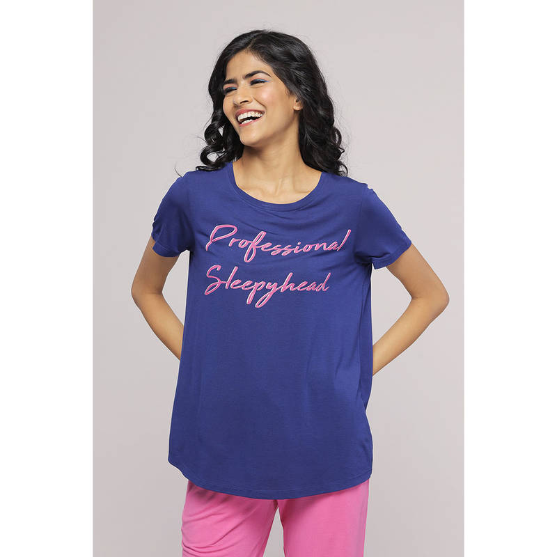 NeceSera Women Blue Modal Round Neck Top (L)