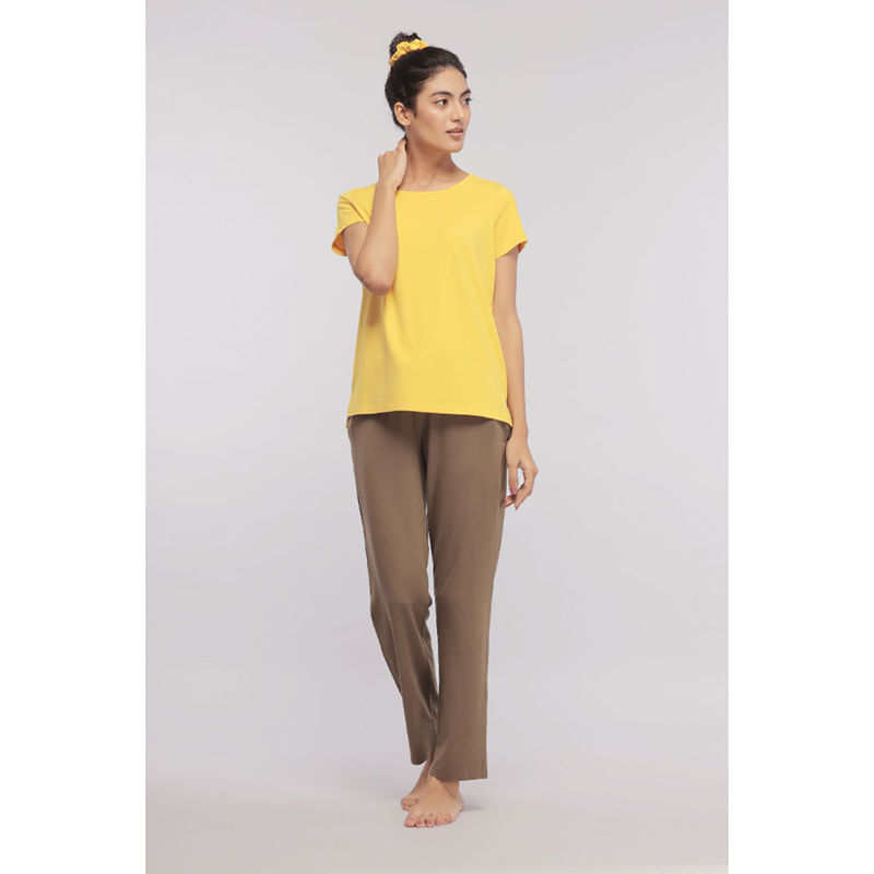 NeceSera Women Yellow Cotton Blend Round Neck Top (L)