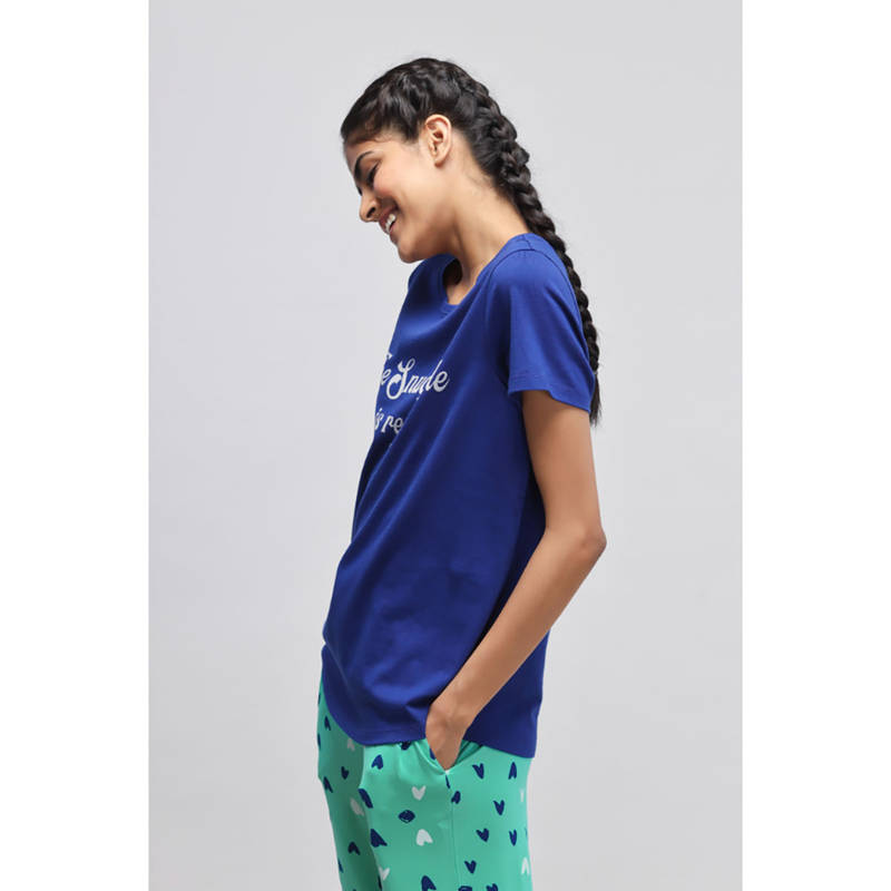 NeceSera Women Blue Cotton Round Neck Top (L)