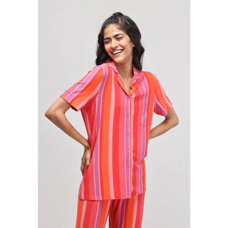 NeceSera Women MultiColor Modal Notched Lapel Shirt (XL)