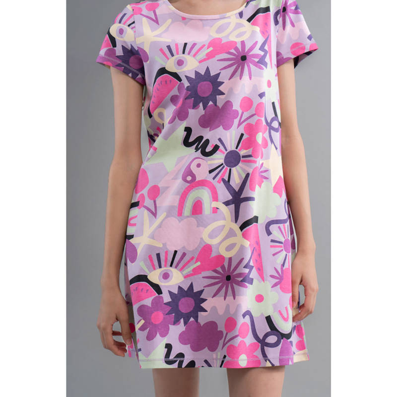 NeceSera Women Purple Cotton Round Neck Nightdress (M)