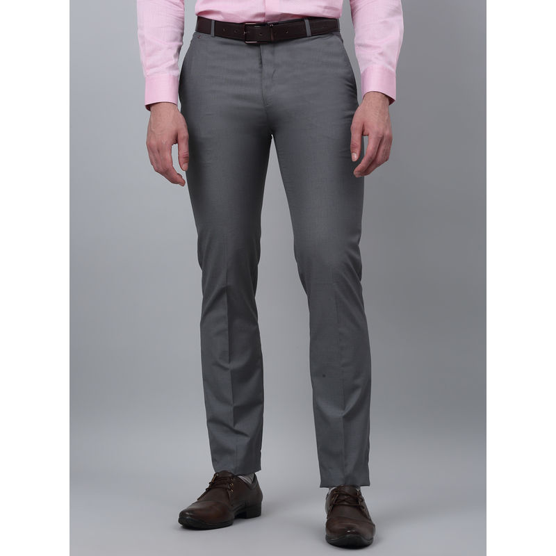 Cantabil Mens Grey Textured Non Pleated Formal Trousers (32)