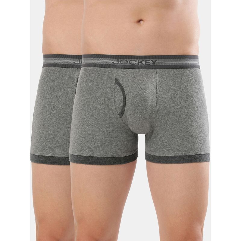 Jockey 1017 Men Cotton Solid Boxer Brief - Mid Grey & Charcoal (Pack of 2) (L)