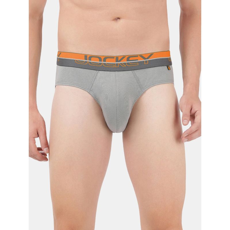 Jockey FP02 Men Super Combed Cotton Rib Solid Brief with Ultrasoft Waistband Grey (XL)