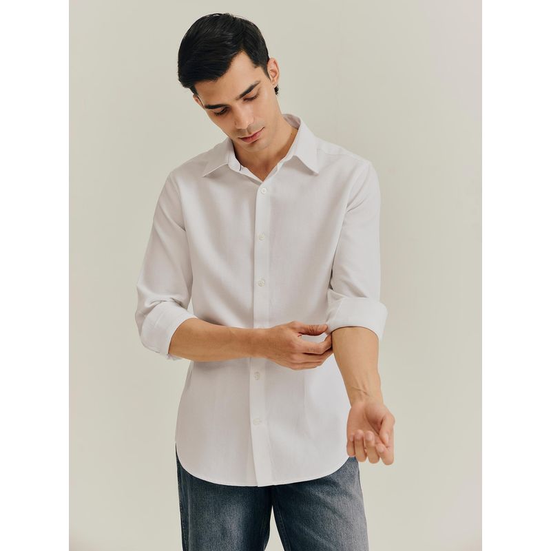 Andamen White Men Pure Cotton Dobby Slim Shirt (S)