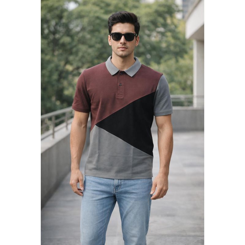 Parcel Yard Brown Stylized Sleeve Print Half Sleeve Solid Polo Cotton T-Shirt For Men (2XL)
