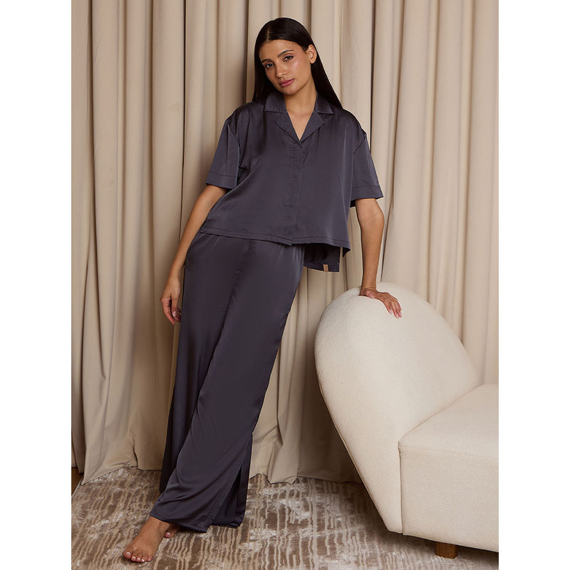 Sweet Dreams Women Grey Silky Shirt & Pyjama (Set of 2) (M)