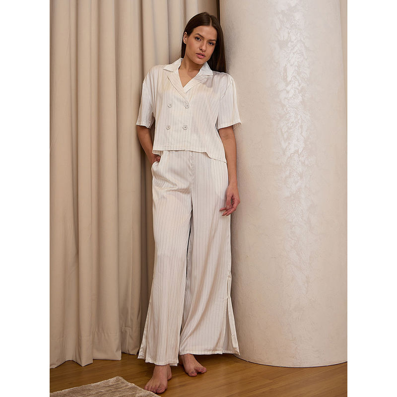 Sweet Dreams Women White Silky Shirt & Pyjama (Set of 2) (M)