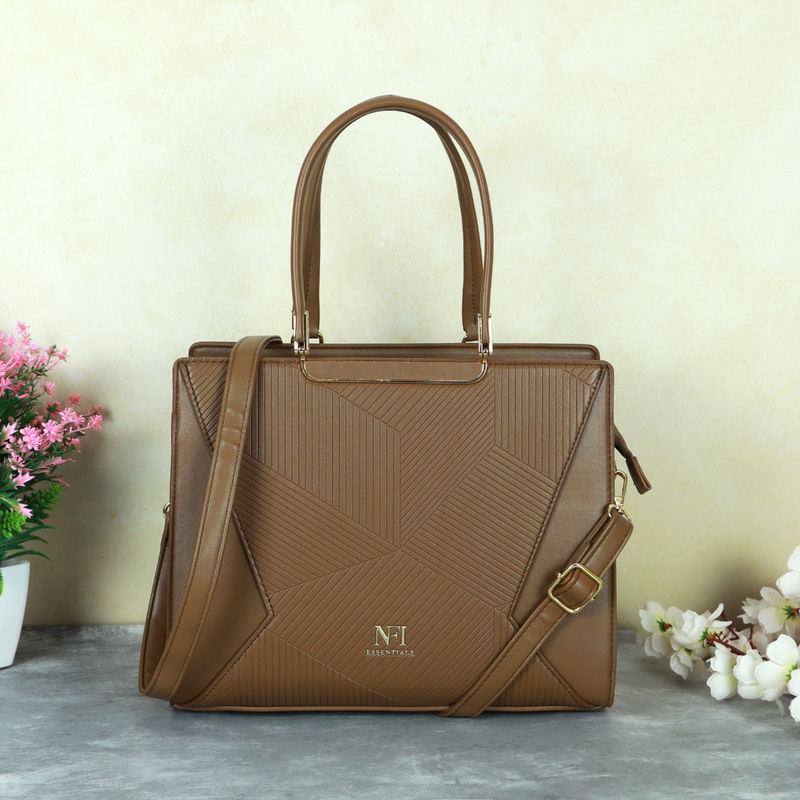 Buy NFI Essentials Women Textured Brown Satchel with Detachable Strap