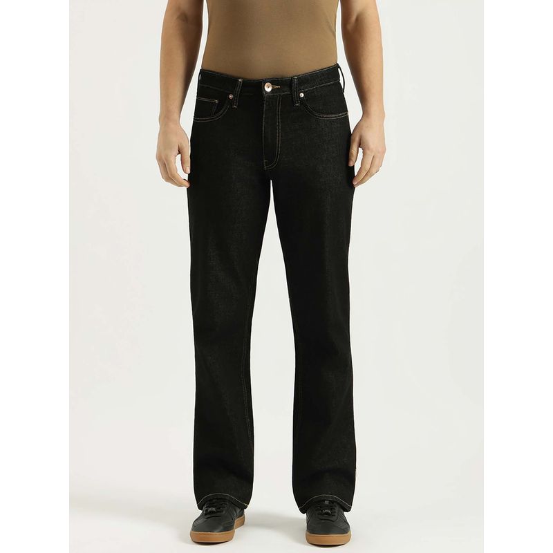 United Colors of Benetton Men Black Solid Bootcut Fit Solid Mid Rise Jeans (40)