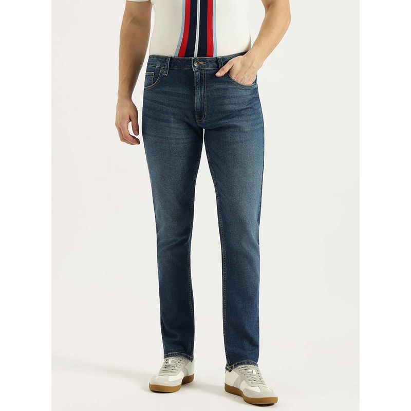 United Colors of Benetton Men Dark Blue Straight Fit Solid Mid Rise Jeans (40)