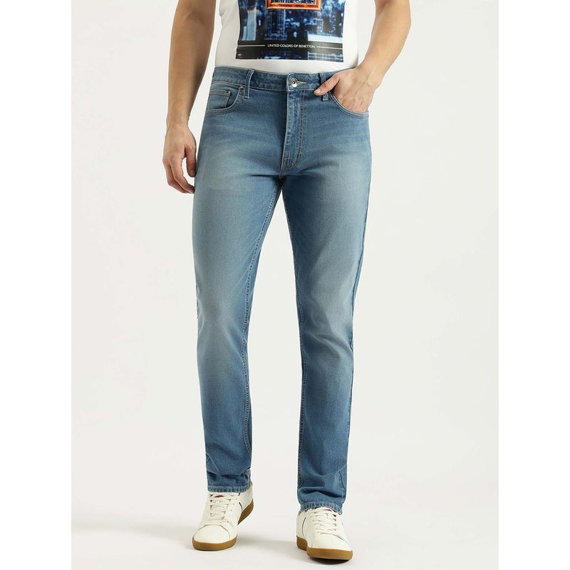 United Colors of Benetton Men Light Blue Straight Fit Solid Mid Rise Jeans (32)