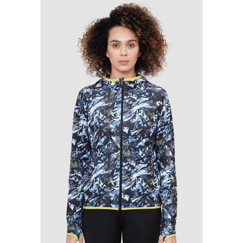 Dida Women Versatile Blue Printed Hoodie (M)