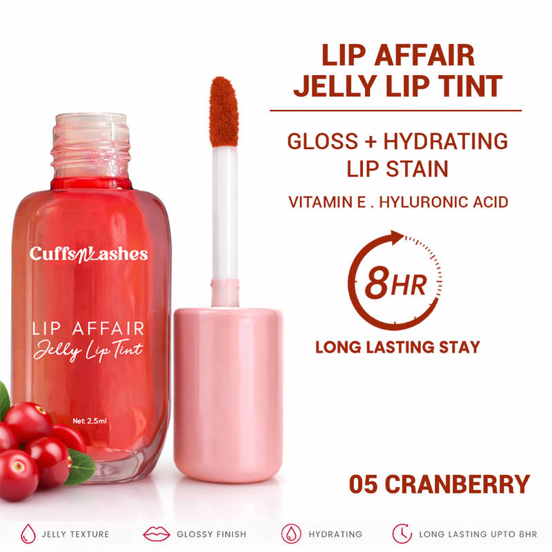 CUFFS N LASHES Lip Affair Jelly Lip Gloss Tint - Cranberry