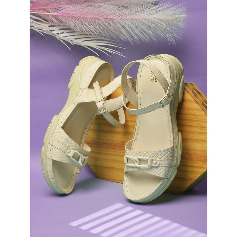 Bata Comfit Women's Platform Sandals-Off White (UK 3)