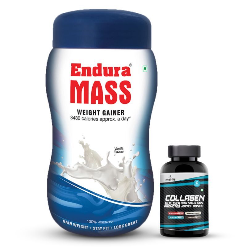 Endura Mass Weight Gainer Vanilla Flavour With Mettle Collagen Builder