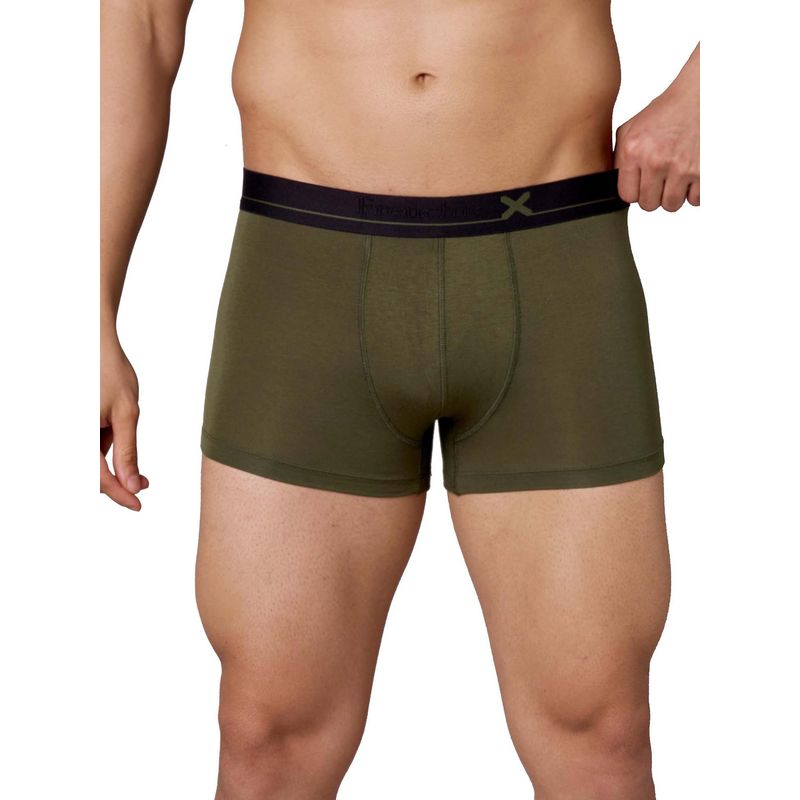 Frenchie LOWS Modal Elastane Solid Ultra Soft Waistband Trunks (Beetle Olive) (Pack of 2) (S)