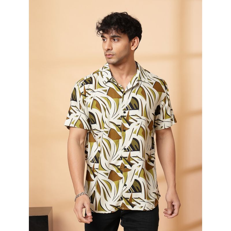 RIGO Men Multi-Color Abstract Print Cuban Collar Rayon Shirt (S)