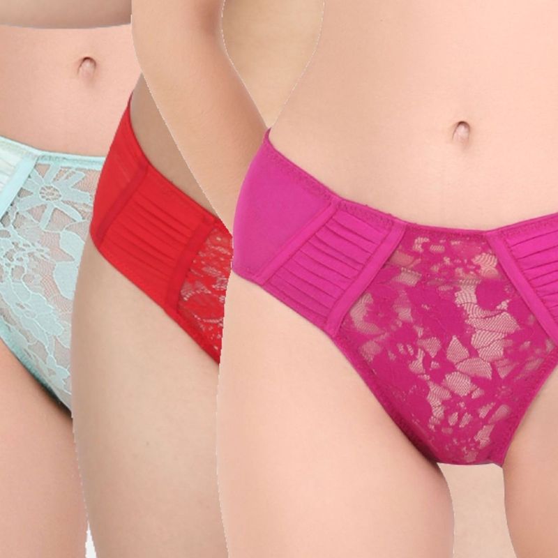 Curwish Lacy Wonders - Pleats Lace Panty - Multi-Color (Pack of 3) (S)