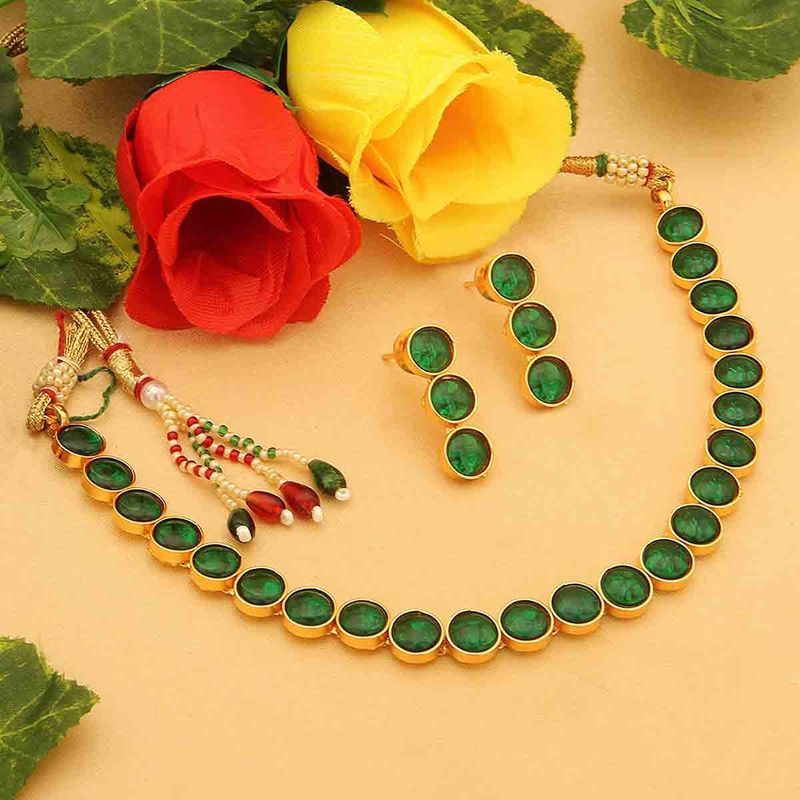 Buy Peora Gold Plated Green Choker Necklace & Drop Earrings Traditional
