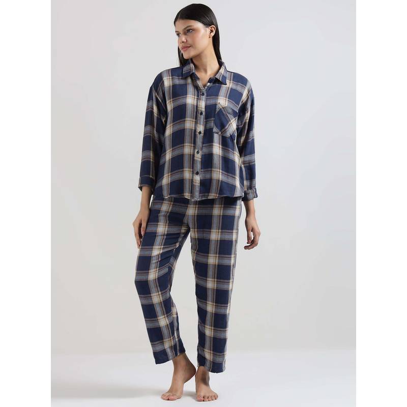 Dear Bed Comfort Clothing Tartan Checks Cotton Shirt With Pyjama (S)