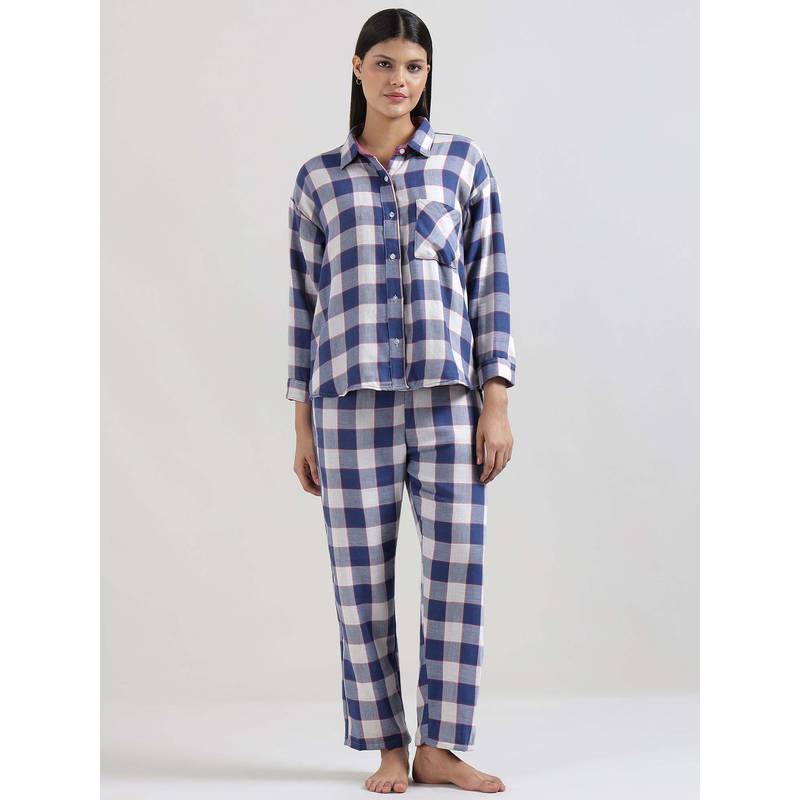Dear Bed Comfort Clothing Buffalo Checks Cotton Shirt With Pyjama (S)