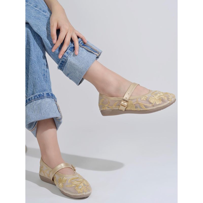 Shoetopia Elegant Gold Mesh Ballerinas for Women (EURO 36)