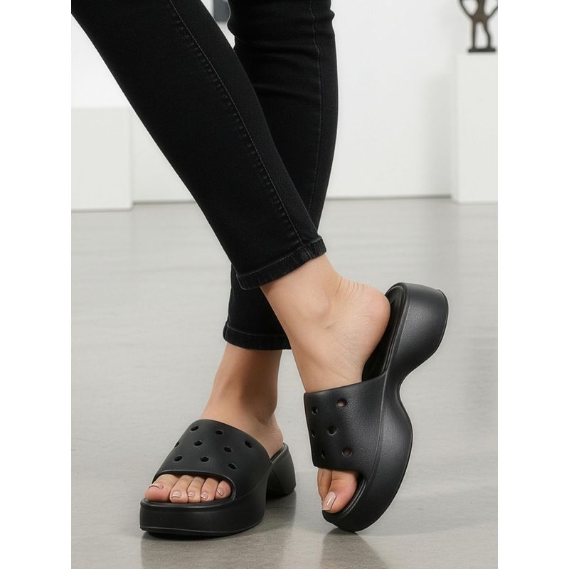 Carlton London Women Lightweight Cushioned Slip On Comfort Black Sliders (EURO 39)