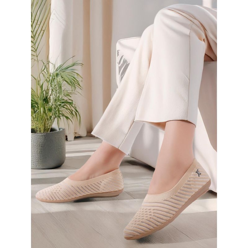Carlton London Women Woven Design Pattern Slip On Beige Ballerinas (EURO 36)