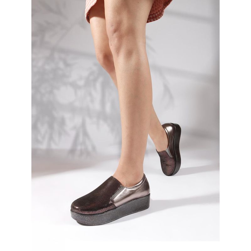 The White Pole Bronze Platform Heel Stylish Loafers for Women (EURO 38)