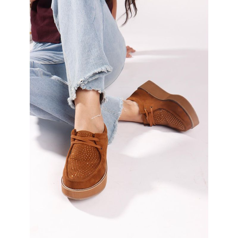 The White Pole Brown Suede Platform Lace-Ups Sneakers for Women (EURO 40)