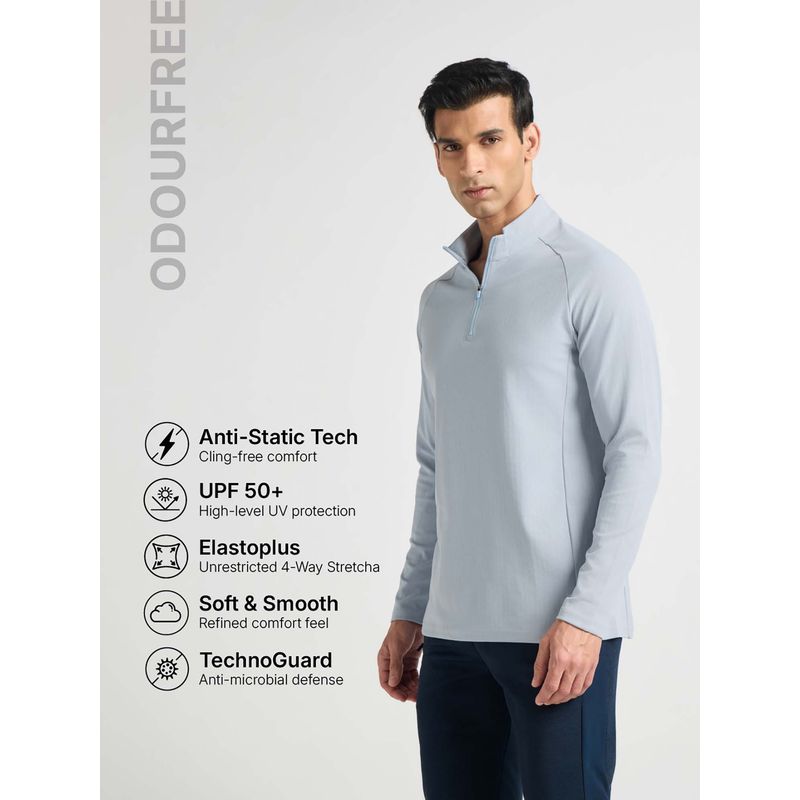 Technosport Blue Mens Solid Slim Fit Mock Neck Sports T-Shirt (L)