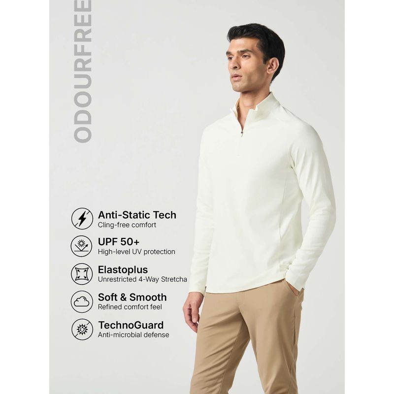 Technosport Off White Men Solid Slim Fit Mock Neck Sports T-Shirt (M)