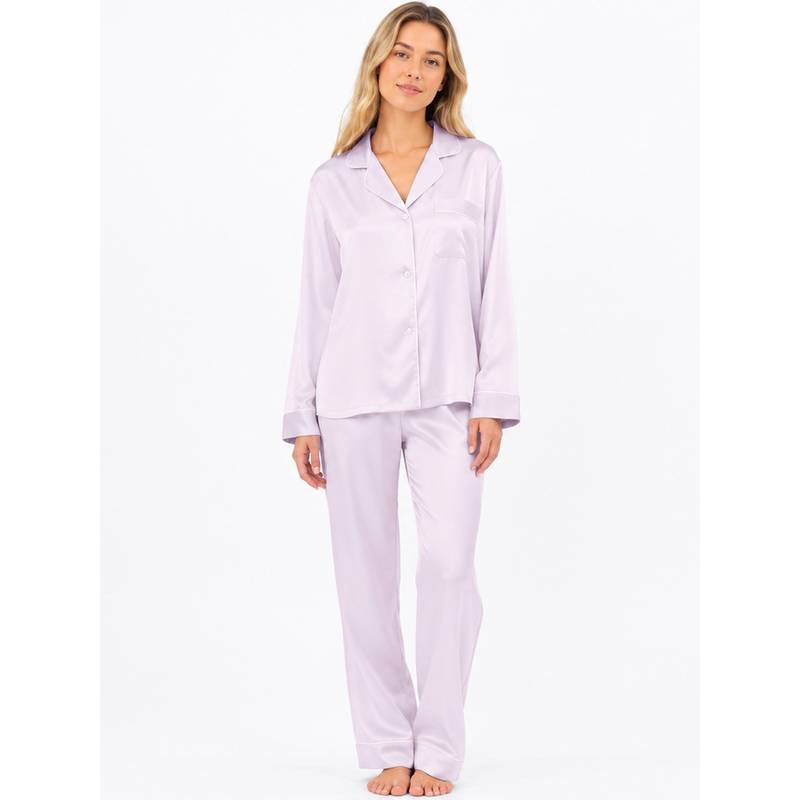 Noite Luxe Lavender Wisteria Satin Full Shirt and Pajama (XS)