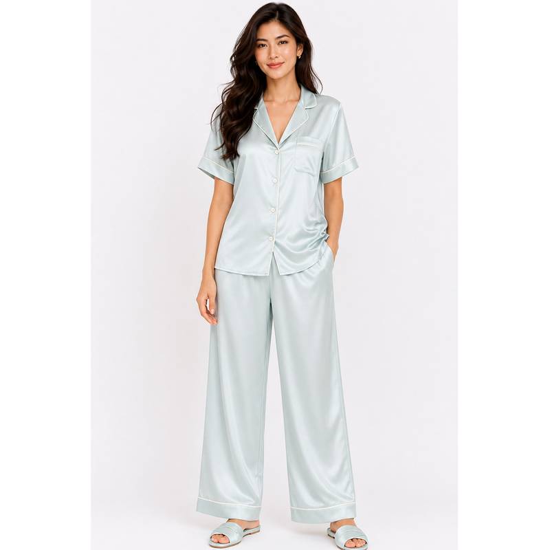 Noite Luxe Green Opaline Satin Shirt with Pajama (XS)